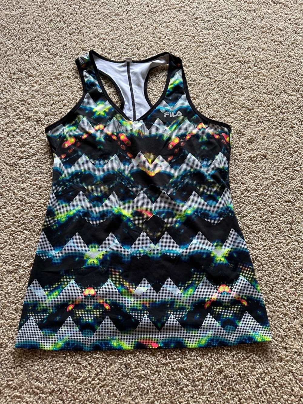 Fila Black Racerback Tank with Multicolor Neon Chevron Pattern